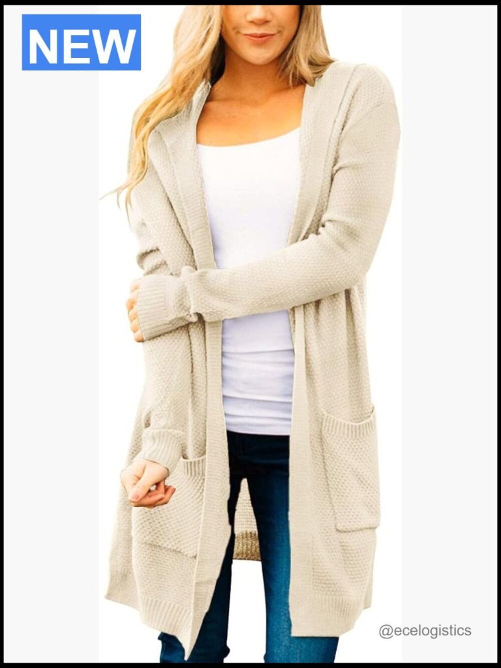 Long Hooded Open Front Cardigan Sweater with Pockets